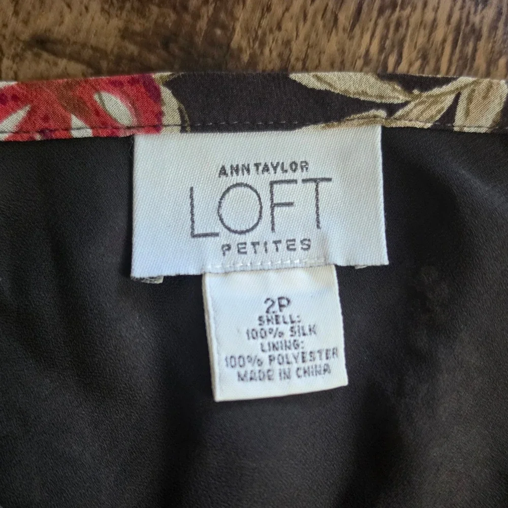 ANN‎ TAYLOR LOFT Skirt Womens 2P Brown Floral Silk Tiered Layered Petites